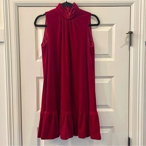 Calvin Klein Sleeveless Red Velvet Mock Neck Mini Dress 6